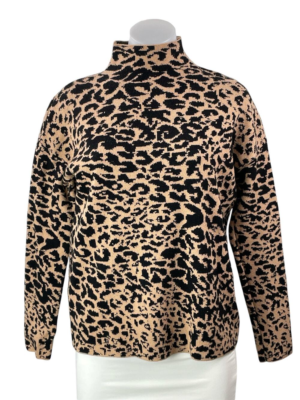 Tahari Women's Brown Black Long Sleeves Animal Print Pullover Sweater Top Size S